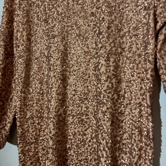 J. Crew Rose Gold 3/4 Sleeve Sequined Top, Size Medium - Picture 3 of 9
